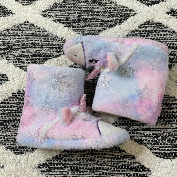 Amazon Totes Fuzzy Comfy Tie Dye Animal Bootie Slippers Little Girls size 13 - Picture 1 of 7